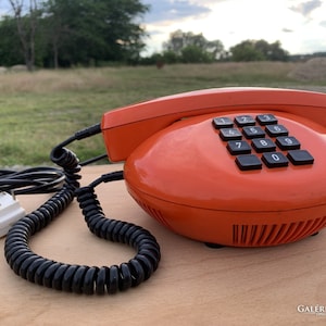 Vintage Orange black push button Phone 1970s retro telephone retro