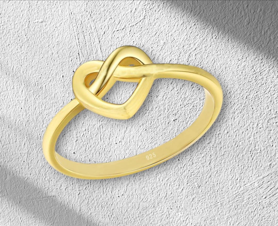 Sterling Silver Heart Love Knot Ring, Love Knot Ring, Dainty Ring ...