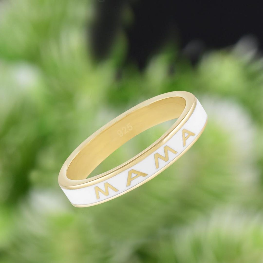 Mama Rind 4mm Wide MAMA White Enamel Band Ring | Mother Day Gift | MAMA Band Ring ...