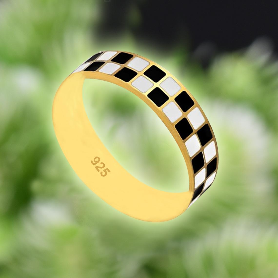 6mm Wide Checkerboard Ring, Black & White Enamel Band Ring, Chess Ring ...