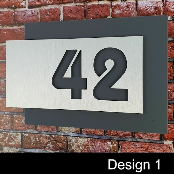 3D Hausnummer in Edelstahl Design und matt satiniertem Acrylglas Anthrazit in 4 Schriftarten inkl. Montagematerial ,wetterbeständig