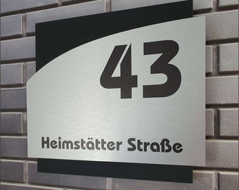 3D Hausnummer in Edelstahl Design und matt satiniertem Acrylglas schwarz in 8 Schriftarten inkl. Montagematerial ,wetterbeständig