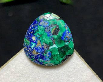 Striking Azurite With Malachite Cabochon, Beautiful Malachite Gemstone, Loose Stone For Jewelry Making, 17 x 16 x 3MM, 9.7ct.