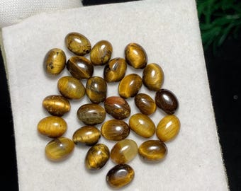 Awesome Tiger Eye 6x8MM Cabochon Lot, Calibrated round Shape Lot As Seen In Picture Use For Jewelry Making.