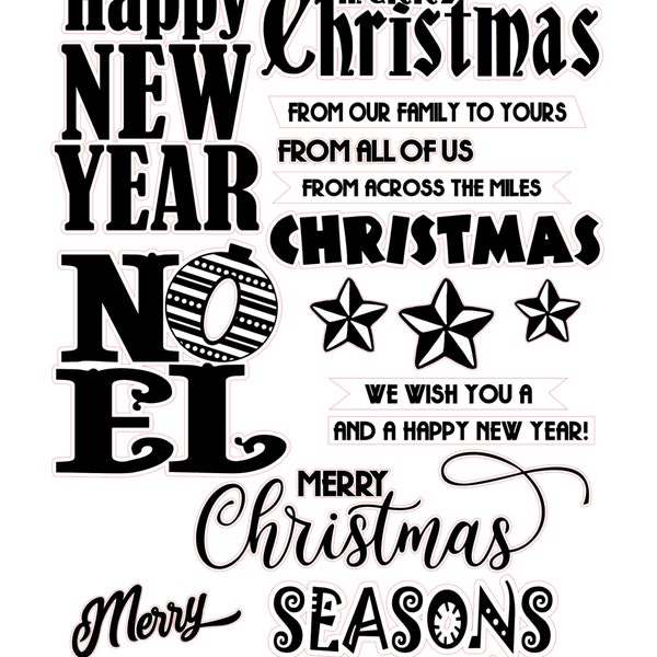 Digital Download -Foil Ready Printables - A4 and Letter sized: Large Christmas Sentiments for cards SVG and PDF