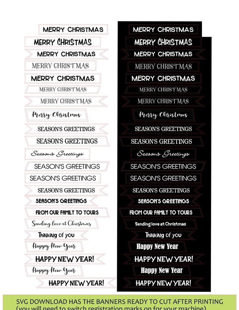 A4 and Letter Size Printable Christmas Sentiment Strips for Cards or Scrapbooking - PDF and SVG ...