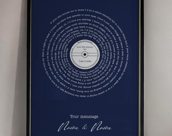 Song Lyrics Poster with Personalized Quote and Name, Custom Digital Illustration, anniversary gift birthday gift, Digital Download, DIGITAL