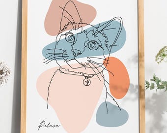Custom Pet Portrait Line Art – Minimalist Modern Poster with Name | Dog or Cat | Printable Wall Art - Digital Download