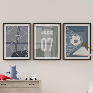 Personalized Soccer Wall Art, Set of 3 Custom Name Wall Prints, Boy&#39;s Room Decor. Nursery decor, sport print boy room - Digital download.