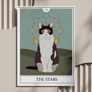 Cuadro digital personalizado de tu gato en estilo tarot, elige el fondo que más te guste. Regalo para amantes de los gatos. Digital