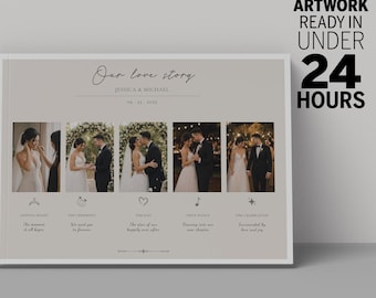 Personalized Wedding Photo Poster: 6-Photo Love Story Timeline, Digital Print