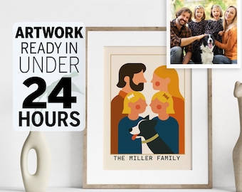 Custom Family Portrait from Photo | Minimalist Family & Pet Illustration | Personalized Digital Gift