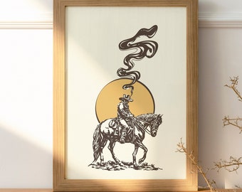 Print Cowboy smoke , Wild West Art, Western Wall Art, Cowboy Print - cowboy art print, Digital Download