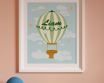 Custom Hot Air Balloon Name Poster - Personalized Baby Nursery Wall Art, Kids Room Decor, Baby Shower Gift / Digital DOwnload