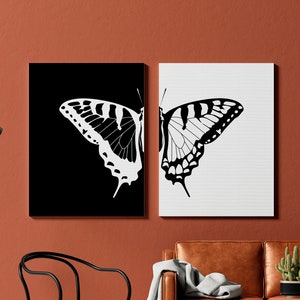 Set of 2 Black and White Butterfly Printable Wall Art, Butterfly Printable Set, Butterfly Download, Butterfly Wings, Digital Download.