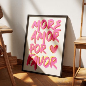 Kolorowy plakat artystyczny na ścianę-nowoczesna typografia z pozytywnym przesłaniem „więcej miłości proszę”-inspirujący wystrój-bez ramki