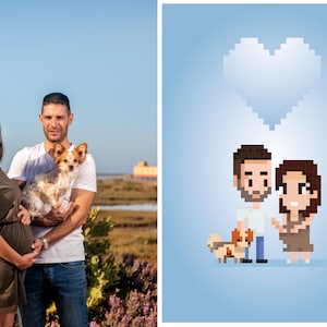 Retrato Personalizado Pixel Art de Parejas y Mascotas | Regalo Digital Único | Tamaño a Elegir | Ilustración Digital Personalizada. DIGITAL