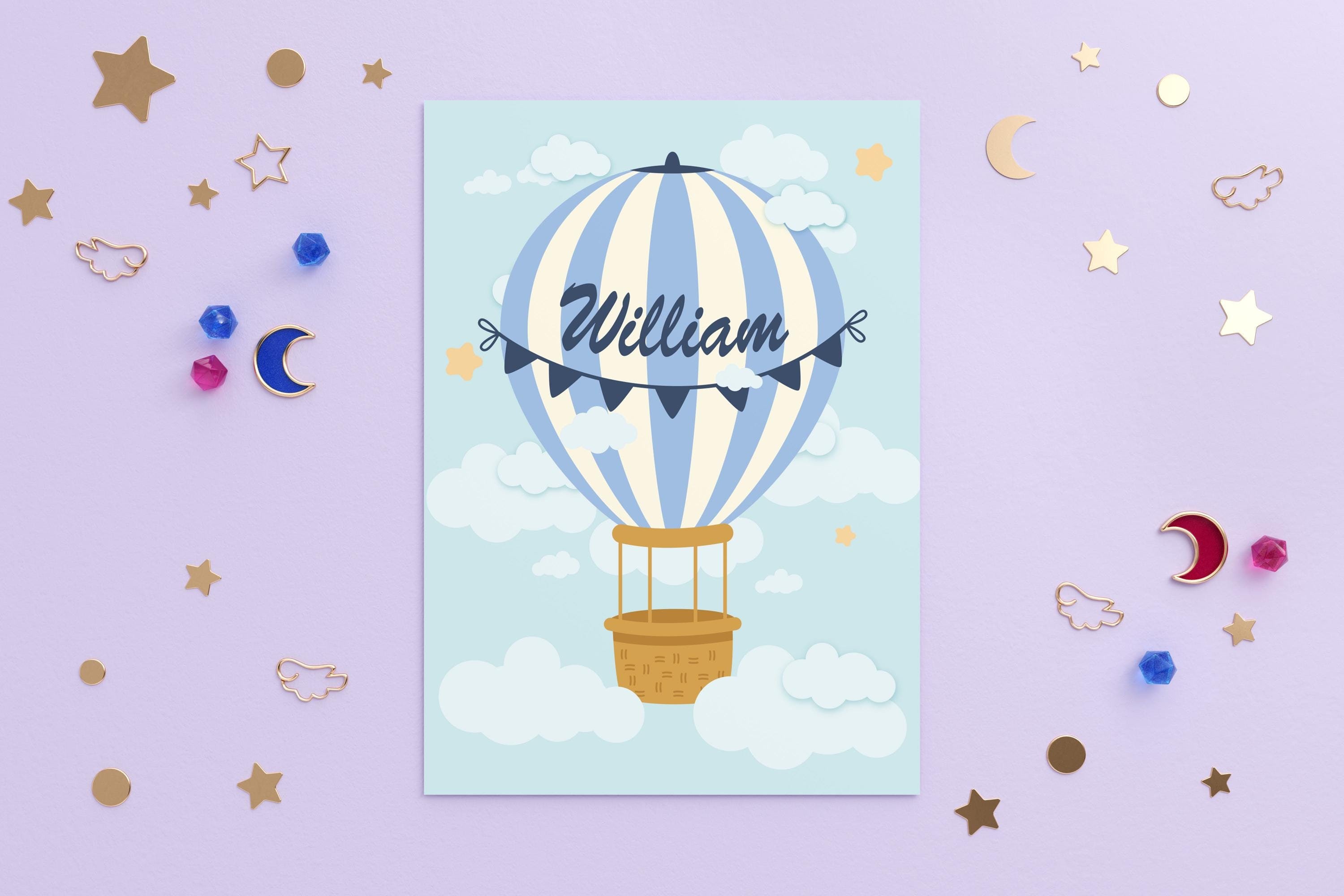 Custom Hot Air Balloon Name Poster - Personalized Baby Nursery Wall Art ...