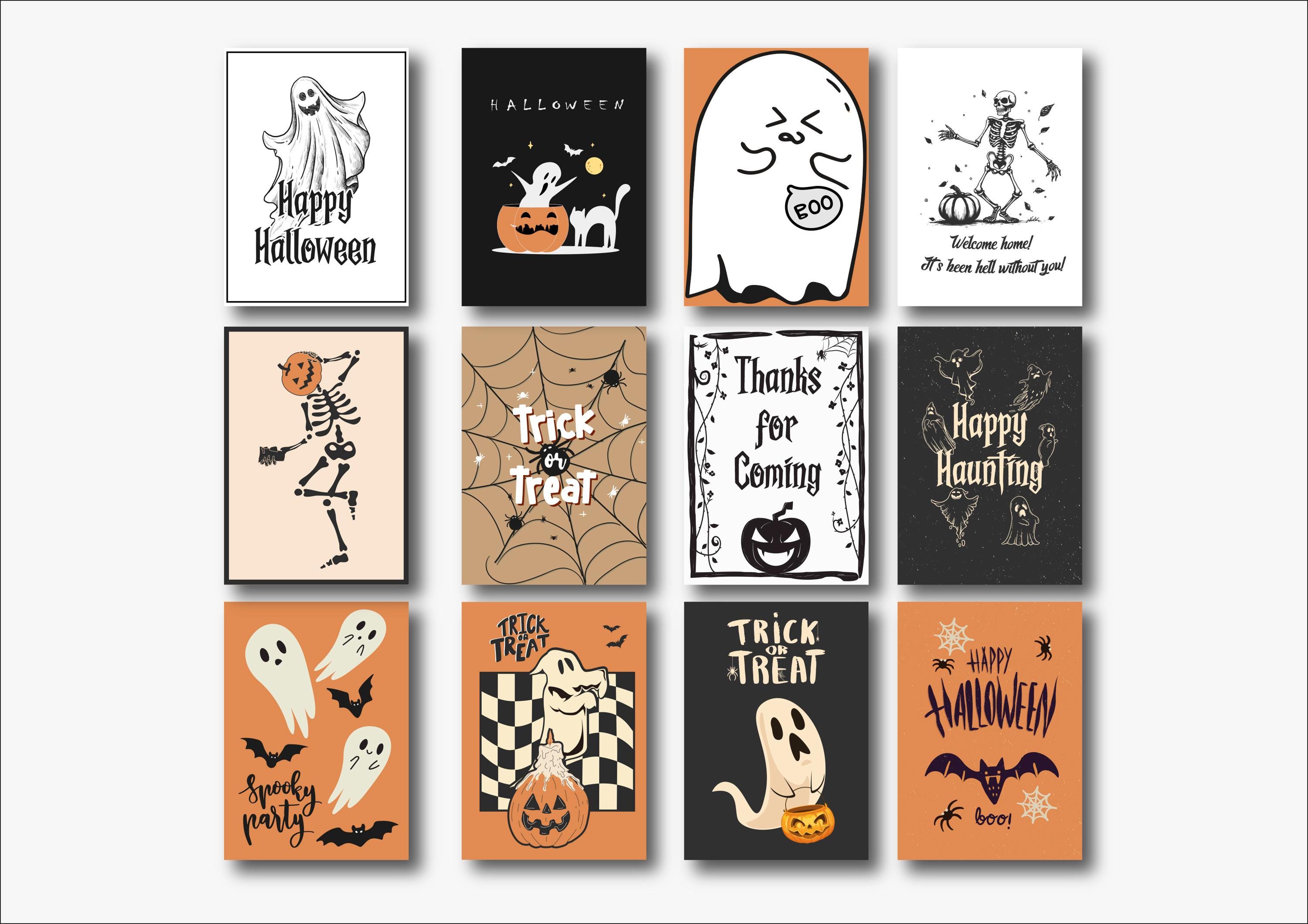 12 Digital Halloween Prints - Cute & Spooky Wall Art - Ghosts, Skeletons, Trick or Treat - Instant Download - Halloween Decorations
