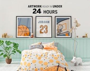 Personalized Basketball Name & Jersey Number Print for Kids Room | Custom Sports Wall Art | Digital Download
