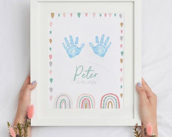 Custom Baby Footprint Template with Name and Date - Nursery Wall Art
