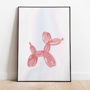 Póster Perro Globo Rosa en papel fotográfico,  impresión estética, Arte de Pared -Sin Marco
