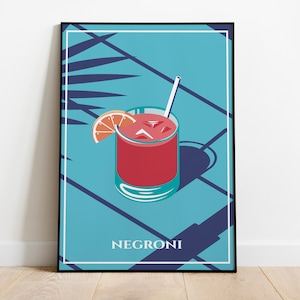 Cartel de Negroni, Arte de bebidas, Impresión de cócteles, Cartel de bebidas, Regalo para amantes de los cócteles, Arte de pared- Sin marco