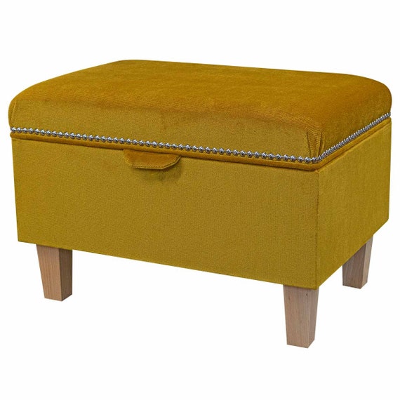 Handmade Gold Velvet Studded Storage Ottoman Malta Upholstery Fabric Bespoke British Made Etsy