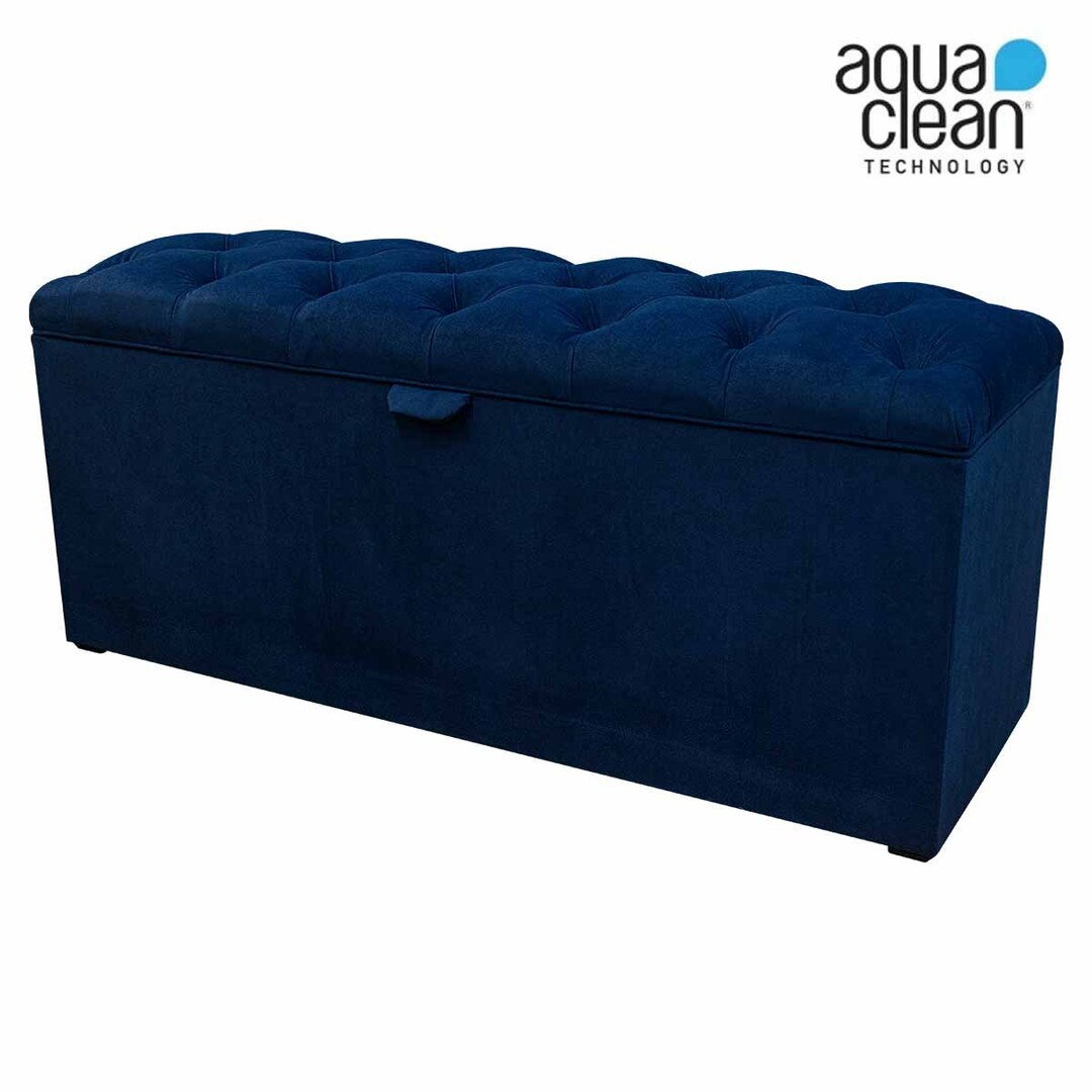 LUXE Navy Buttoned Blanket Storage Ottoman Bedroom Box Aquaclean