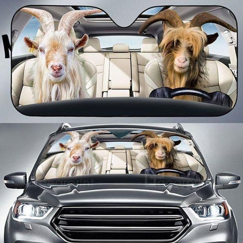 Couple Goat Driving Car Sunshade, Goat Couple Car Sun Shades