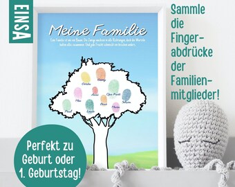 Family tree template fingerprint tree as a gift | The perfect gift for baptism, birth or 1st birthday Instant download