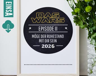Retirement Gift 2026 | Download and print retirement gift | Retirement card A4 | Retirement 2026 | Pension 2026 | Star Wars