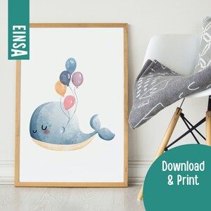 Watercolor whale picture for the nursery | digital file | digital poster download | animal poster for the nursery | watercolor animal poster | decoration
