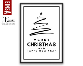 Last minute gift | Christmas decoration digital printable | Christmas card black and white | merry christmas decoration print yourself