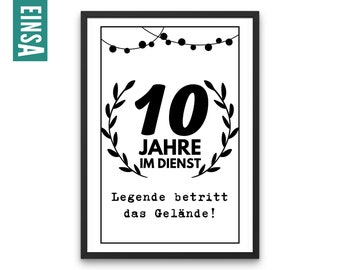 Poster and Card | Service anniversary 10 years black and white | digital file | Anniversary Gift | Congratulations | 10 years anniversary