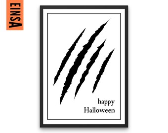 Halloween wall art scratches | Halloween poster printable | Halloween decoration | digital file | happy halloween sign | Halloween werewolf