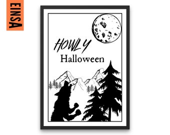 Halloween wall art decoration | Halloween poster printable | Halloween werewolf | digital file l Halloween decoration poster card |