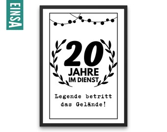 Download and print 20-year service anniversary gift | Anniversary gift | 20 years of service | Print anniversary gift | Gift idea