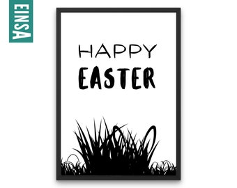 Poster happy easter printable for download | digital file | easter bunny poster or greeting card, easter gift with little easter search game