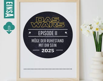 Retirement gift 2025 | Download and print retirement gift | Pension card A4 | Retirement 2025 | Pension 2025 | Star Wars