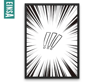 Comic poster three exclamation marks | digital file for quick self printing | anime cosplay manga poster black and white |decoration or gift
