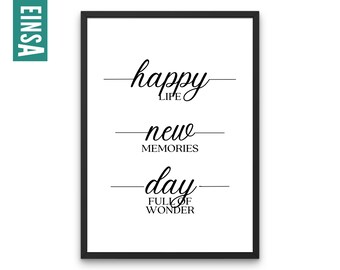 Poster Good Vibes and a Happy New Day to print yourself | Happy Life PNG Morning Motivation Wallart as a quick digital download | Good Mood