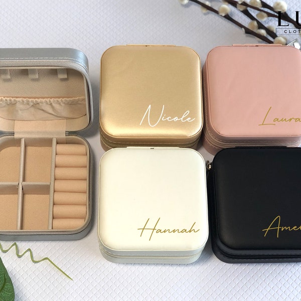 Personalised Jewellery Box, Custom jewelry box,Girls Personalized case,ring box, Travel jewelry box with name, Bridesmaid proposal LUXJB001