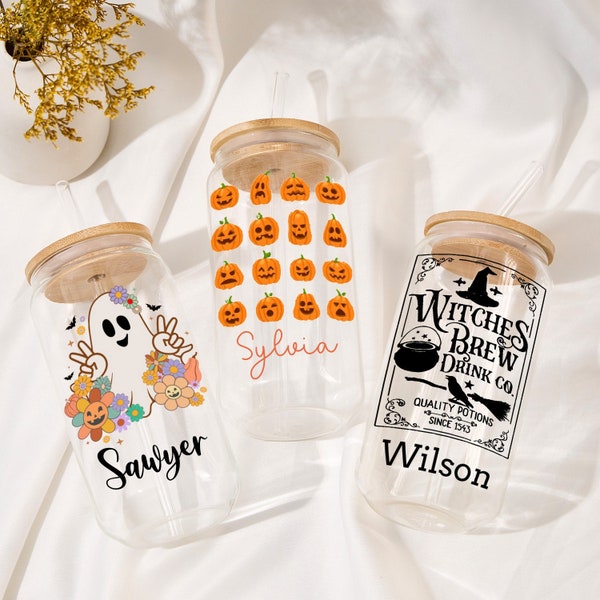 Personalized Scream Iced Coffee Glass Cup,Custom Glass Tumbler,Spooky Halloween Cute Cup,Halloween Tumbler,Spooky Season Cup,Halloween Gift