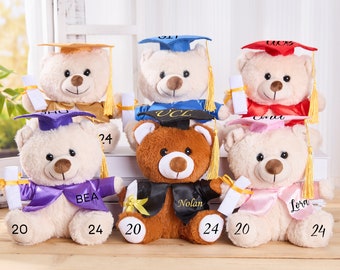 Gepersonaliseerde afstudeerbeer, afstudeeraandenken, afstudeerteddybeer 2024, Grad Bear, knuffeldier, collage afstudeercadeau voor haar 2024