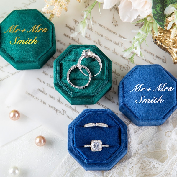 Personalized Velvet Ring Box,Octagon Velvet Ring Box,Wedding Ring Box,Modern Ring Box,Custom Double Slot Velvet Ring Box,Proposal Ring Box