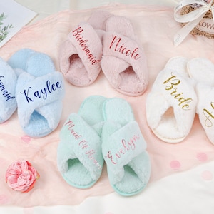 Personalized Slipper,Bridesmaid Fluffy Slippers,Custom Bride Slippers,Bachelorette Party Slippers,Bridal Party Slippers,Bridesmaid Proposal