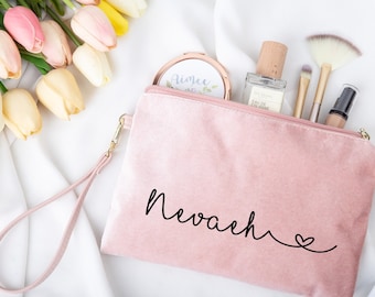 Personalized Velvet Makeup Bag,Bridesmaid Make Up Bag,Custom Name Cosmetic Bag,Bridesmaid Make Up Bag with Name,Birthday Gift Ideas for Her