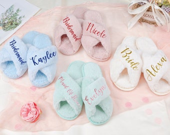 Personalized Slipper,Bridesmaid Fluffy Slippers,Custom Bride Slippers,Bachelorette Party Slippers,Bridal Party Slippers,Bridesmaid Proposal