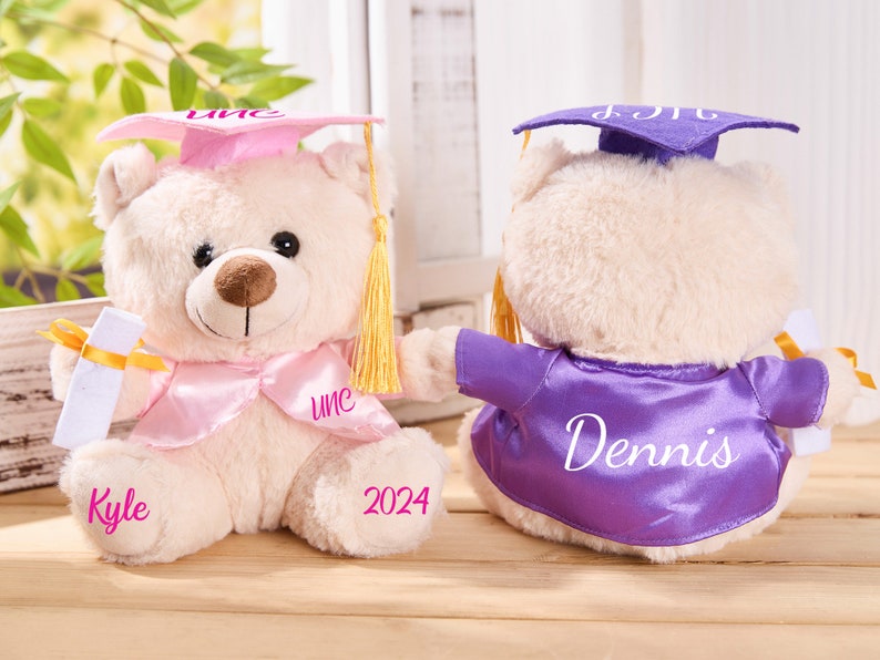 Personalized Graduation Bear,Graduation Keepsake,Graduation Teddy Bear 2024,Grad Bear,Stuffed Animal,Collage Graduation Gift for her 2024 image 5